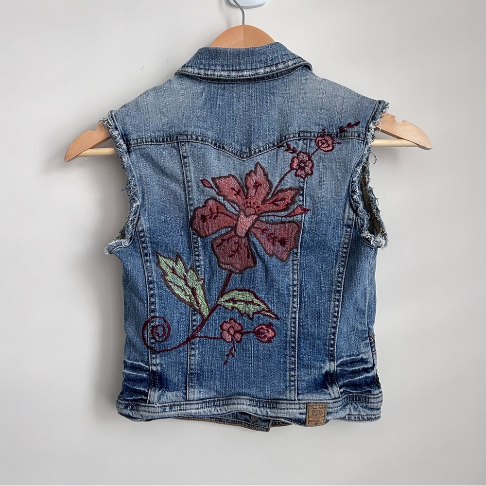 GUESS Vintage Embroidered Floral Denim Vest